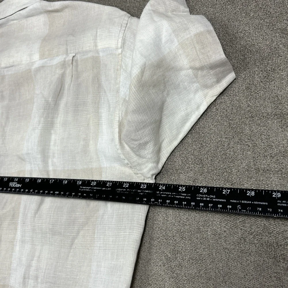 Bugatchi Uomo 100% Linen Shirt Mens M Beige Plaid Short Sleeve Button Up